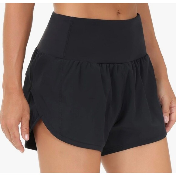 THE GYM PEOPLE High Waisted Running Shorts Size L Black New With Tag - Picture 6 of 10